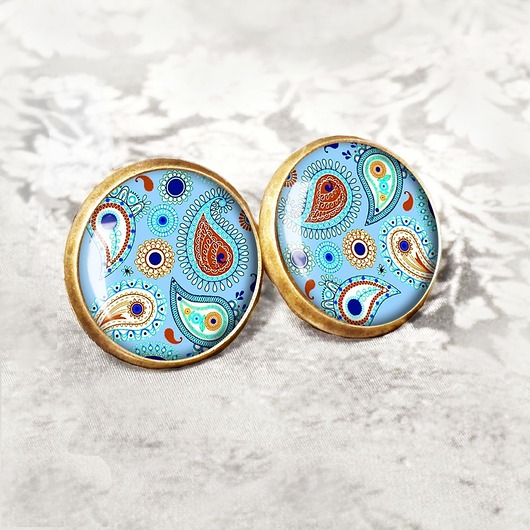 kolczyki szklane NIEBIAŃSKI ORIENT - unikatowe kolczyki na sztyfcie