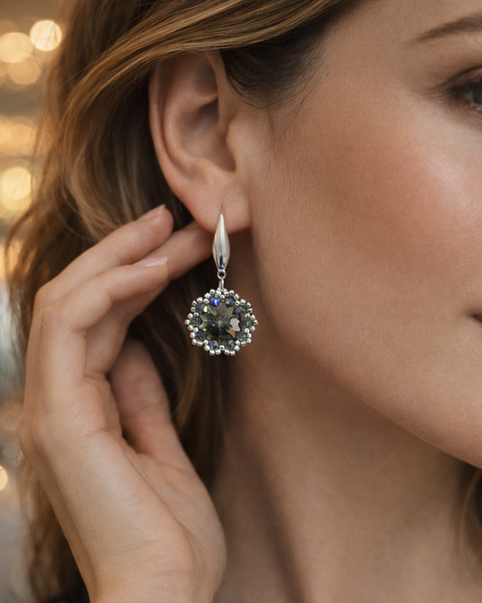 kolczyki szklane Wiszące Kolczyki "Black Diamond Maxima" z Kryształów Preciosa