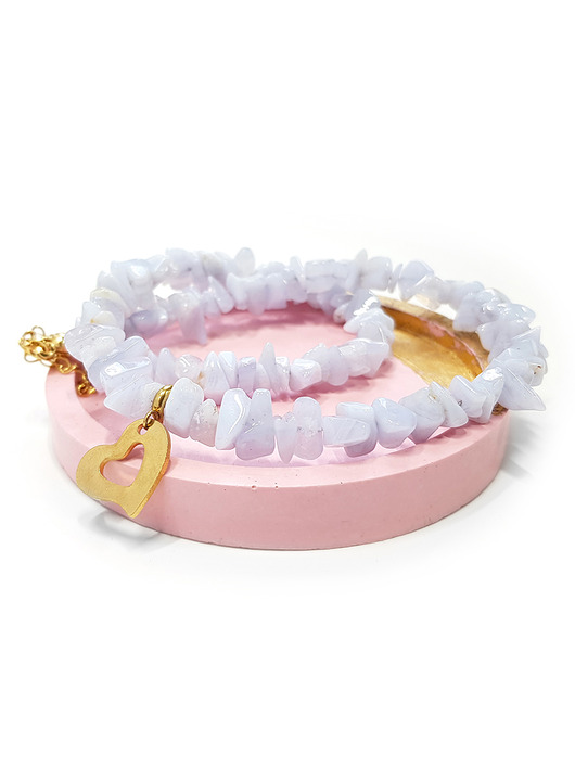 chokery Niebieski agat / chalcedon i serce naszyjnik choker kolia