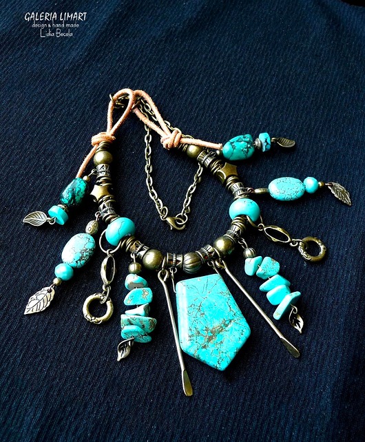 naszyjniki - inne Turkusowy naszyjnik w stylu boho unikat handmade dla fanki turkusów PREZENT