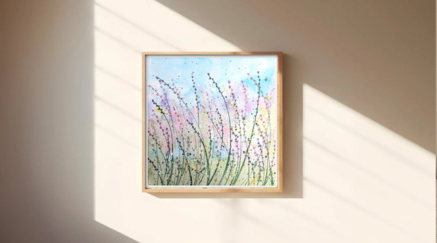 obrazy Oryginalna akwarela. Kolorowa łąka 23x23cm