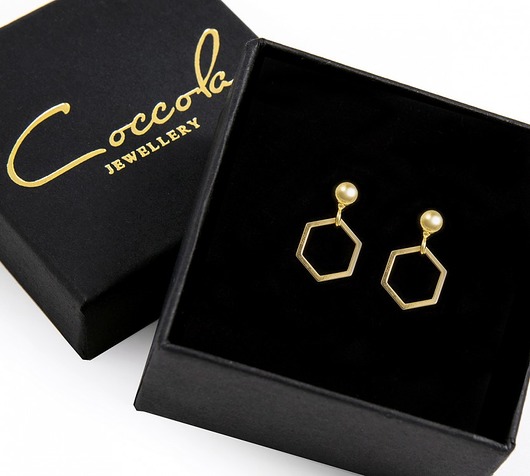 KOLCZYKI Z SZEŚCIOKĄTAMI - SREBRO 925 POZŁACANE Coccola JEWELLERY