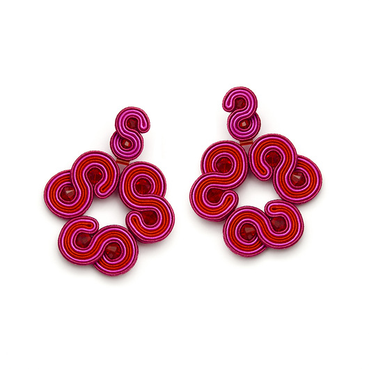 kolczyki soutache Fuksja, magenta, czerwony, różowy - kolczyki