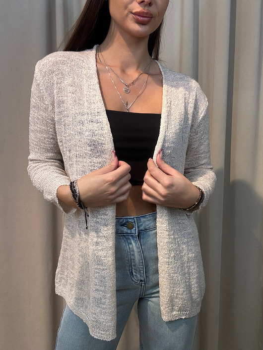 swetry damskie  Narzutka siatka Beige