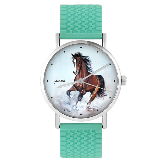 zegarki unisex Zegarek - Koń brązowy - silikonowy, turkus