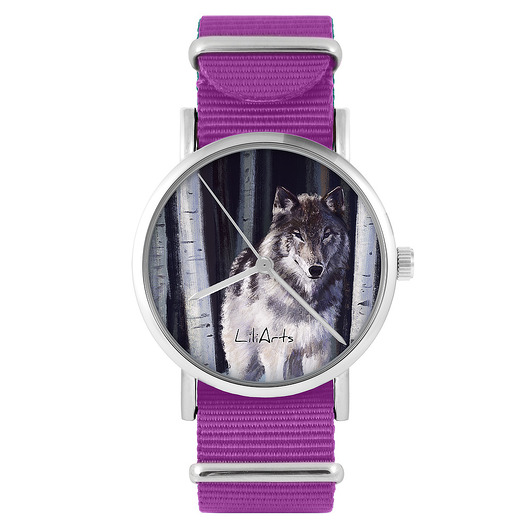 zegarki unisex Zegarek - Szary wilk - amarant, nylonowy