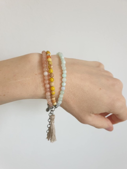 bransoletki z kamieni naturalnych Bransoletka TRIO BOHO ART jadeit, jaspis, howlit, krem, niebieski, beż