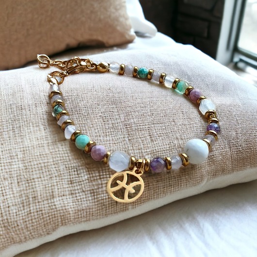 bransoletki z kamieni naturalnych RYBY - zodiac collection - PREMIUM - gold