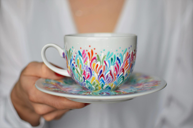 filiżanki Filiżanka 200ml Porcelana Multikolor Elegancka dla Kobiety