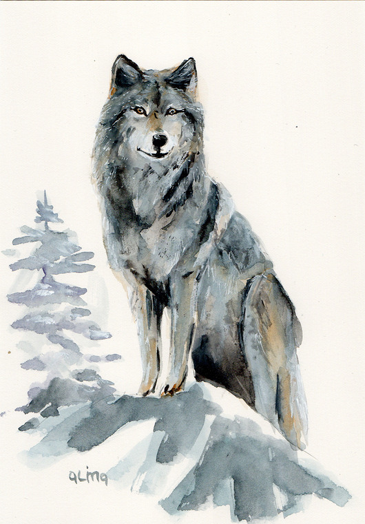 grafiki i ilustracje Obraz ręcznie malowany "Wilk"