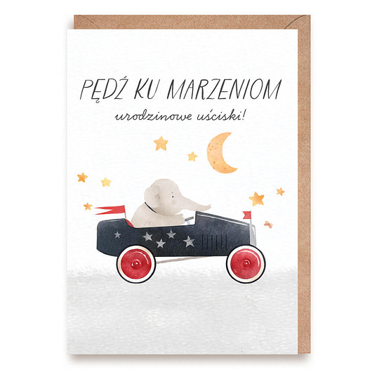 kartki okolicznościowe - wydruki Kartka urodzinowa ze słonikiem - Pędź ku marzeniom