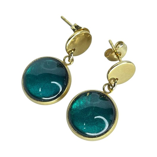 kolczyki szklane Pozłacane kolczyki w perłowym odcieniu szmaragdu