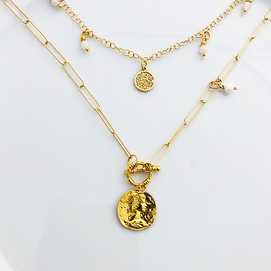 Dwa Naszyjniki z monetami na szerokim łańcuszku Anemon Atelier