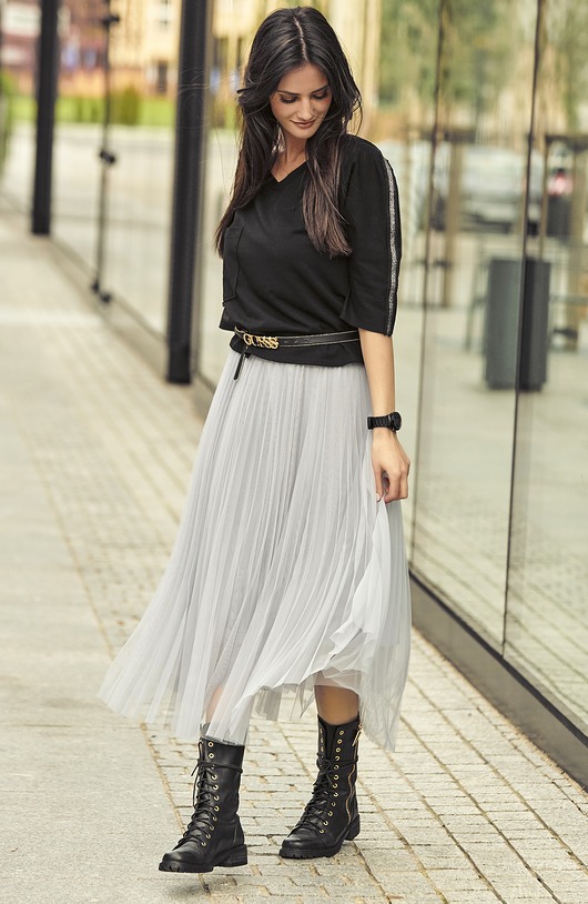 spódnice maxi Spódnica plisowana szara NU183