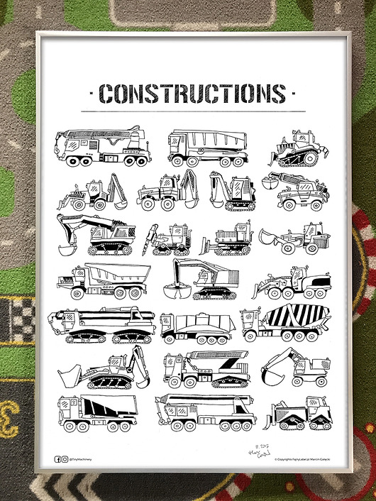 50x70cm Maszyny budowlane - plakat dla dziecka Tiny Machinery