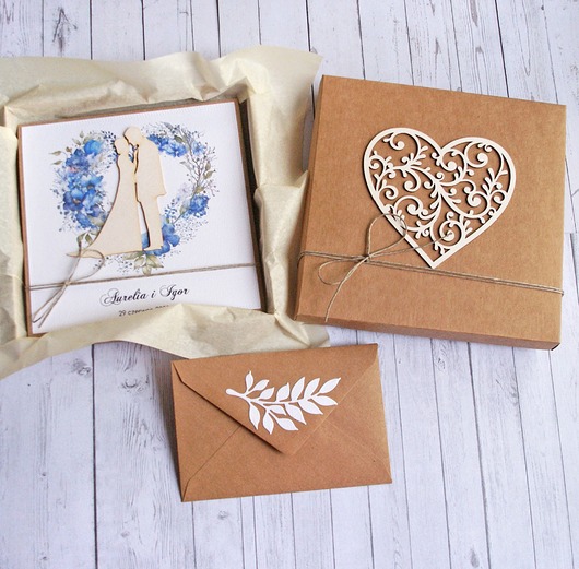 zaproszenia i kartki na ślub Kartka w pudełku : personalizacja : niebieska