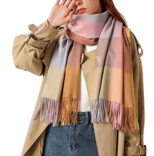 szale damskie Szalik Damski kaszmirowy wełna różowy szary