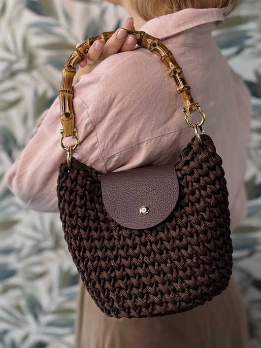 torby na ramię Torebka Classic z bambusowymi rączkami - czekoladowa