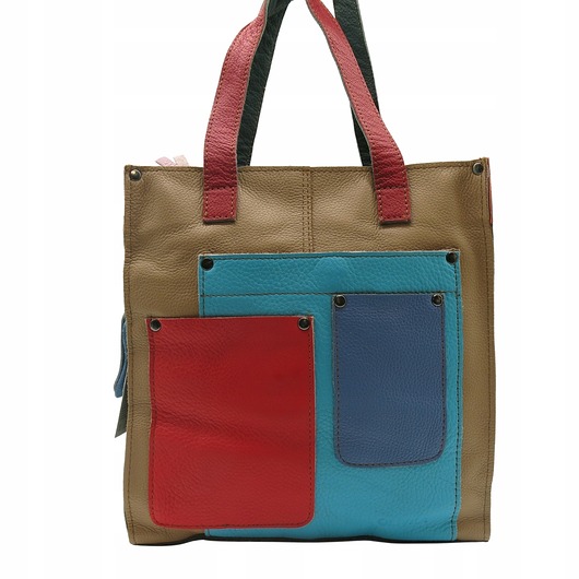 torby na ramię Torebka damska shopper, pojemna, skórzana ze skrawków kolorowa OLIVKA