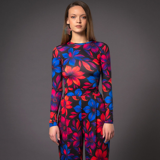 bluzki z długim rękawem damskie Bluzka basic z długim rękawem - Flower Power