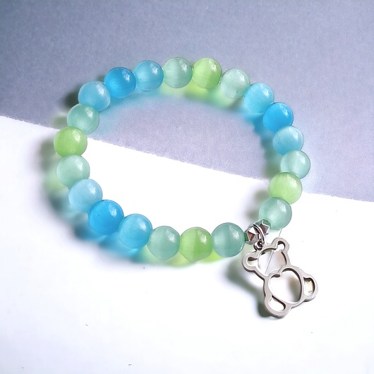 bransoletki z kamieni naturalnych Dla dziewczynki :: miś : gradientowe kocie oko, stal szlachetna