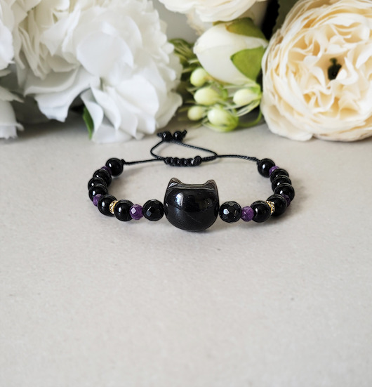 bransoletki z kamieni naturalnych SZCZĘŚCIE i ochrona z kotem