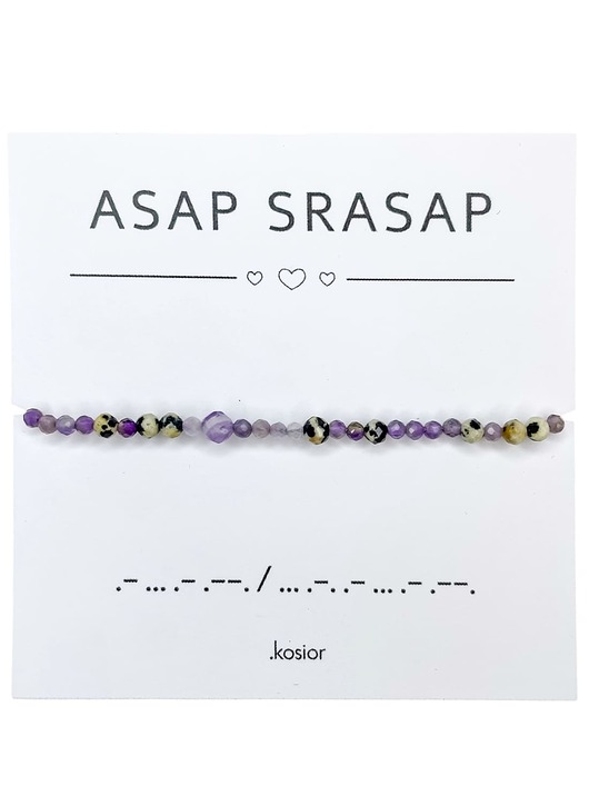 bransoletki na sznurku Bransoletka z alfabetem Morse Jaspis dalmatyński, Ametyst