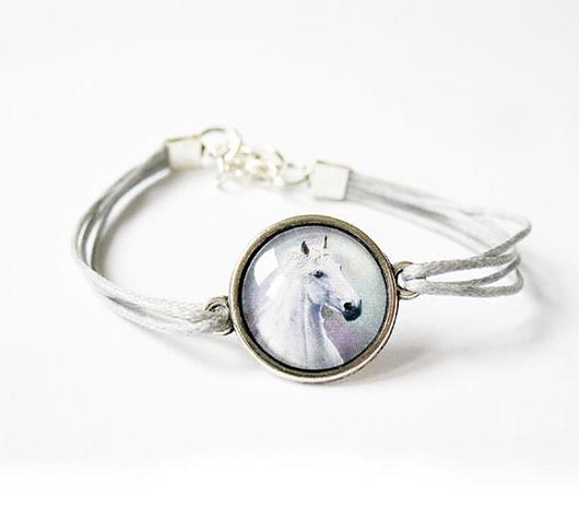 bransoletki ze szkła Bransoletka - Biały koń - szara, sznurki