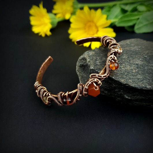 bransoletki wire wrapping Bransoleta mankietowa z agatem bursztynem i cytrynem - Zamówienie specjalne