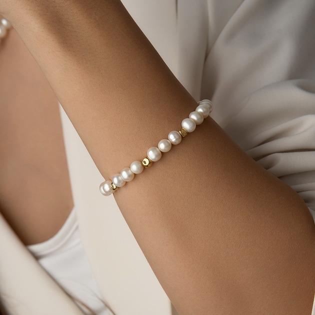 bransoletki złote Bransoletka  z naturalnych pereł słodkowodnych- srebro 925 pozłacane
