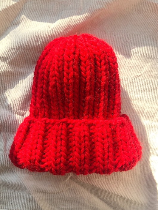 czapki damskie Gruba wełniana czapka beanie 100% wełna kolor świąteczny czerwony