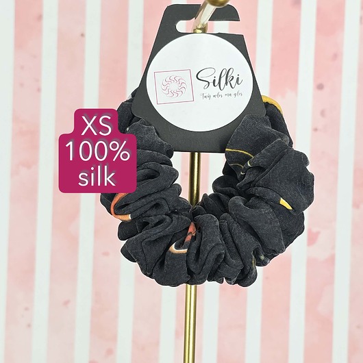 gumki do włosów XS mini mała gumka dla dzieci do włosów jedwab naturalny scrunchie grafitowe