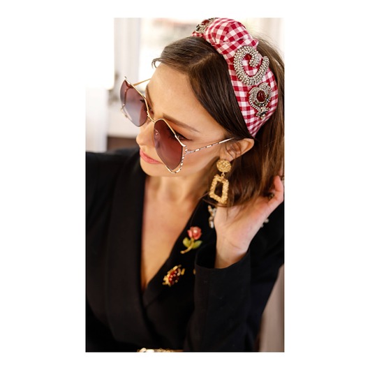 opaski do włosów Opaska w kratkę z aplikacją