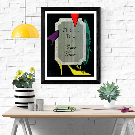 grafiki i ilustracje Oprawiona reklama butów CHRISTIAN DIOR, lata 60te