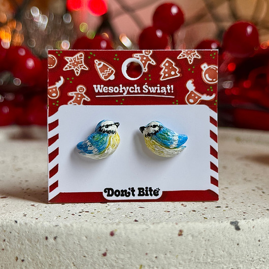 kolczyki z masy plastycznej Sztyfty SIKORKI pomysł na prezent