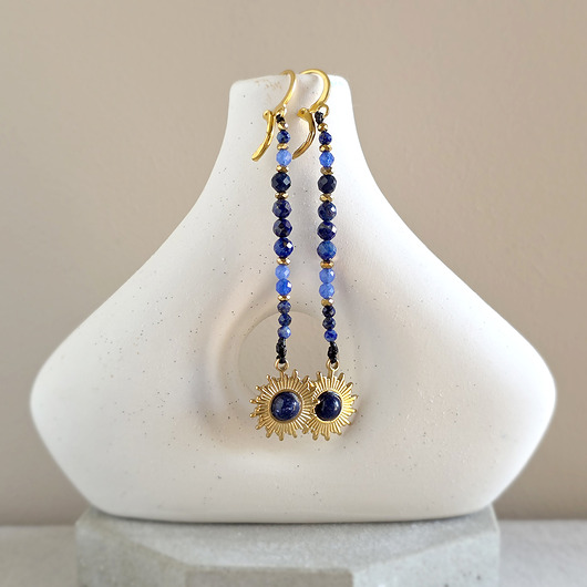 kolczyki z kamieniami Kolczyki wiszące UNIKAT lapis lazuli, agat, hematyt