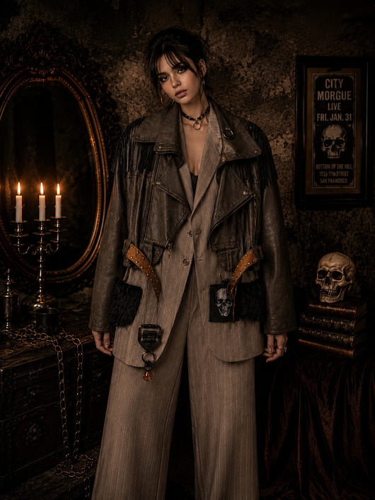 kurtki damskie Dark Nomad Jacket One of One Upcycled Leather & Blazer S-L