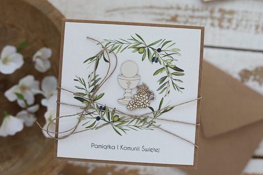 kartki na komunię Kartka na komunię - pamiątka komunii ręcznie robiona Prezent