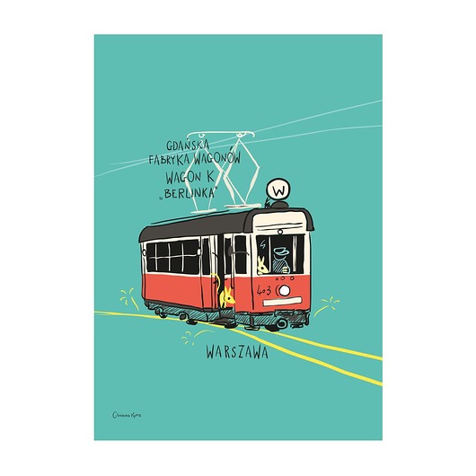 Plakat A4 Warszawa Tramwaj "Berlinka" Gliniana Kura