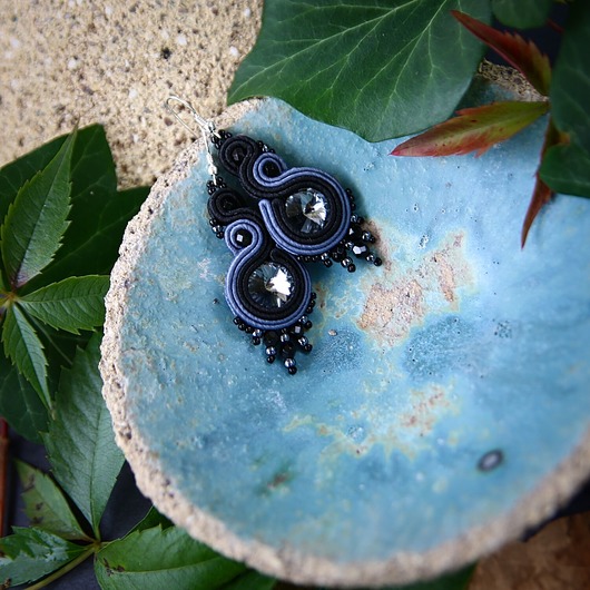 kolczyki soutache Ronja 6 - kolczyki z sutaszu, srebro
