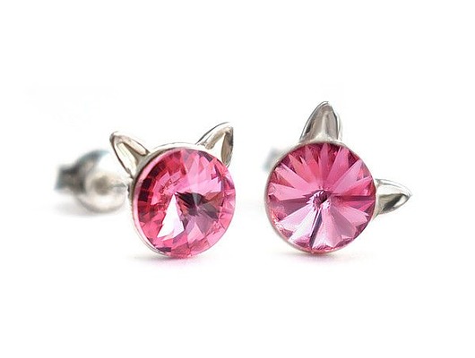 Kocie kolczyki Swarovski - różowe kryształy (większe) Marisella