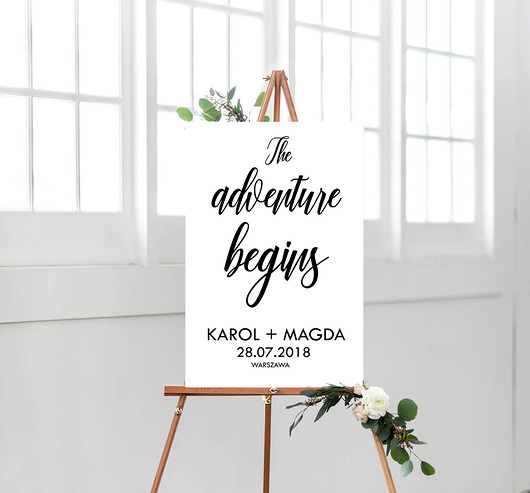 Adventure begins plakat ślubny z imionami powita Bajkowe Obrazki