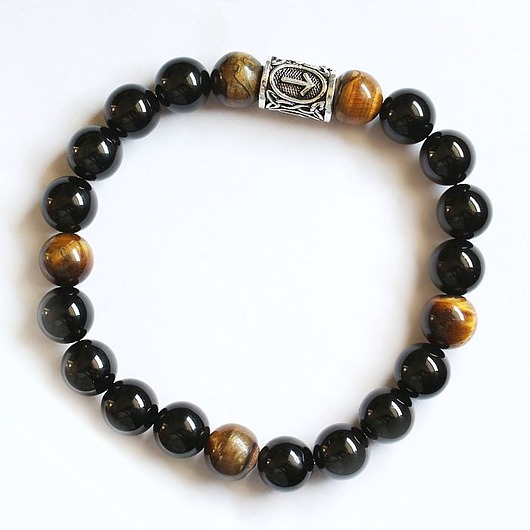 biżuteria męska Czarny turmalin runa tiwaz tygrysie oko
