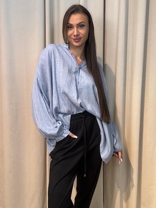 koszule damskie Bawełniano-lniana koszula Blu