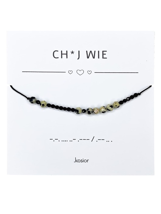 bransoletki na sznurku Bransoletka z alfabetem Morse Jaspis dalmatyński Spinel