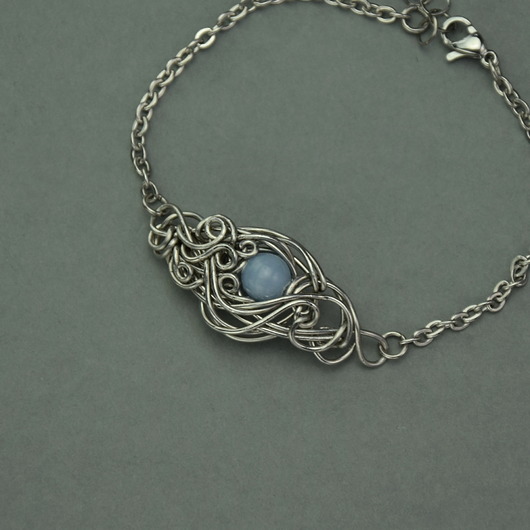 bransoletki wire wrapping Błękitna bransoletka angelit, wire wrapping
