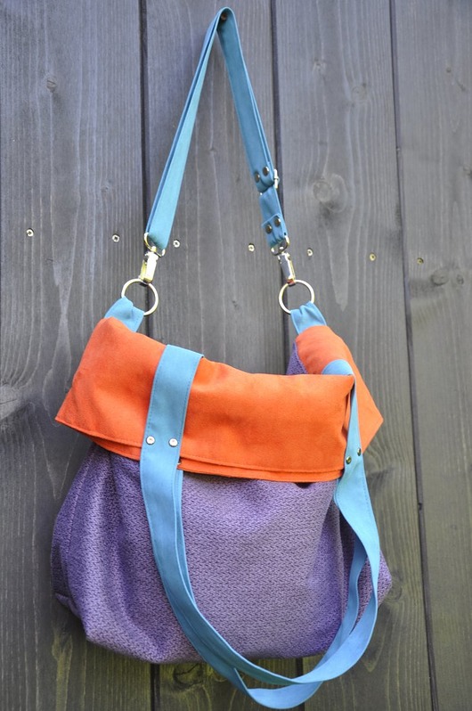Torba na ramię-color block-fiolet,pom.,turkus PRACOWNIA 166