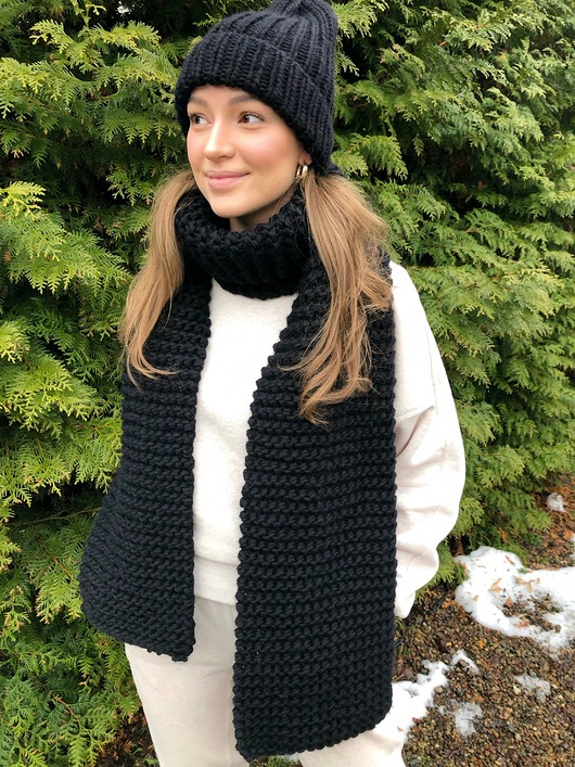 czapki damskie Zestaw czarny czapka szalik miękka i ciepła wełna handmade