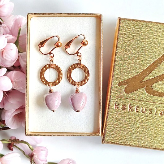 klipsy Klipsy długie : serduszka ceramiczne : różowe