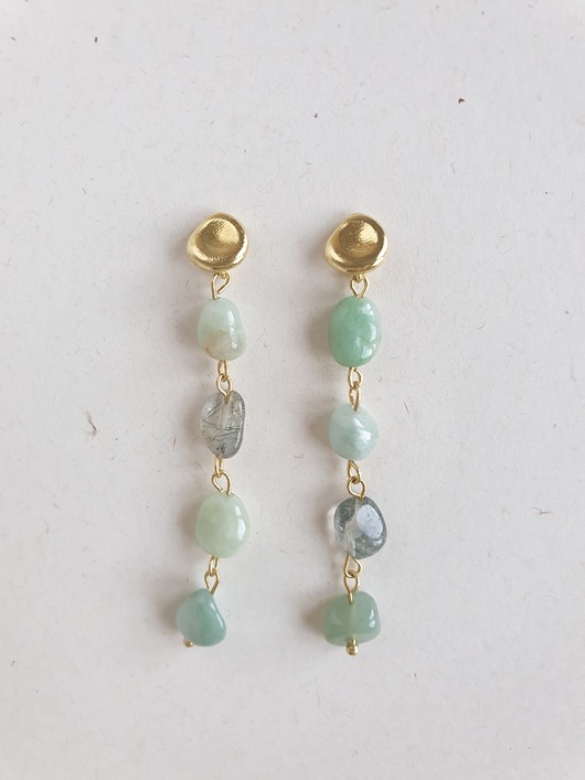 kolczyki z kamieniami Kolczyki ANTYK z jadeitem zielonym i kwarcem